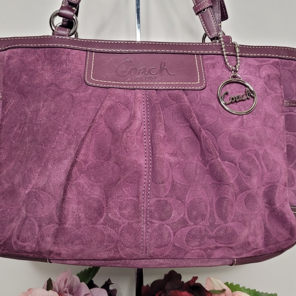 Coach Burgundy Suede Leather Logo Medium Satchel Handbag F0973-14000 - Picture 5 of 12